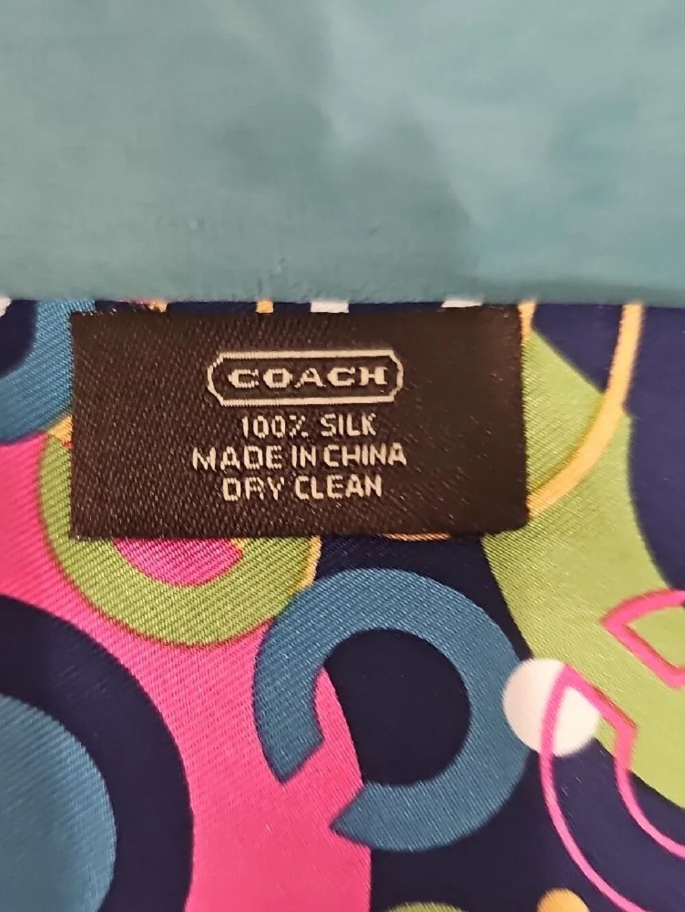 Coach Two-Tone Pink & Navy Polka Dot Silk Twilly
